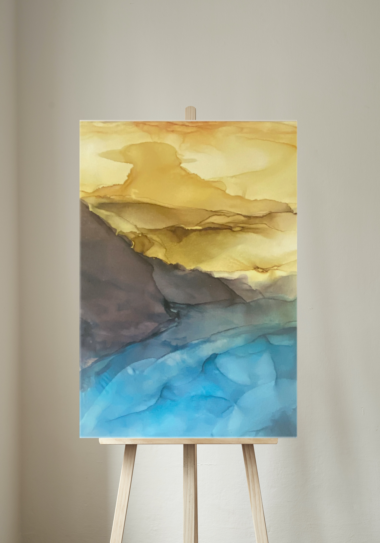 Coming Home - Yellow, Brown, and Blue Alcohol Ink Original on Canvas